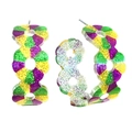 Colorful Mardi Gras acrylic C-shaped hoop earrings with purple green yellow sequins - Spliced Hollow Petal Style (3)