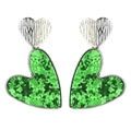 Boucles d'oreilles cœur pailletées vertes avec clous en métal argenté martelé pour fête - Vert
