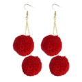 Pink and red plush yarn ball drop earrings with gold chain for Valentine winter style - Red Knitted Pom Pom Style (3)