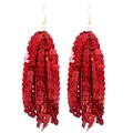 Detailed view of red sequin tassel earrings with elegant golden fishhook ear wires - Solid Red Tassel Style(4)