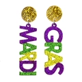 Sparkly Mardi Gras acrylic dangle earrings with purple green and gold glitter letters - MARDI GRAS Letter Style (1)