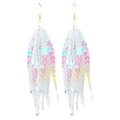 Détail de boucles d'oreilles longues à pompons avec paillettes scintillantes macaron - Style Gland Irisé(7)
