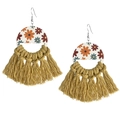 Bohemian floral wooden earrings with mustard yellow tassels and retro daisy patterns - Ginger (4)