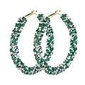 Green and silver glitter hoop earrings with gold metal finish for women's fashion - Green and White Rhinestone Large Hoop Style