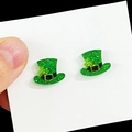 Detalle de pendientes de sombrero irlandés con purpurina verde para San Patricio - Sombrero de Leprechaun Verde (2)