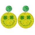 Pendientes brillantes de trébol para San Patricio con diseño de acrílico verde - Estilo Cara Sonriente con Lentejuelas Amarillas (11)