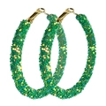 Saint Patrick's green glitter large hoop earrings with golden hooks on white background - Emerald Green Glitter Large Hoop Style