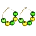 Detail of large hoop earrings with green and gold beads in a high-gloss finish - Green and Gold Bead Large Hoop Style