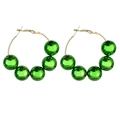 Detail view of large gold hoop earrings with five glossy green beads for St. Patrick's Day - Emerald Bead Gold Hoop Large Style