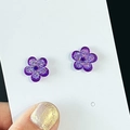 Sparkly purple resin flower stud earrings with glitter center on white display card - Purple Five-petal Flower Shape (3)