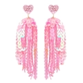 Gros plan de boucles d'oreilles cœur rose avec paillettes et franges irisées - Style Gland Irisé Rose Cœur Rose(13)