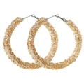 Sparkling champagne crystal large hoop earrings for women with silver metal clasp - Champagne Gold