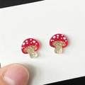 Cute red mushroom earrings with white dots and gold glitter acrylic for Easter fashion - Red White Polka Dot Mushroom