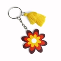 Vintage floral tassel keychain with layered colorful petals and yellow fringe ornament - Brown Orange Yellow Flower With Yellow Tassel (2)