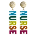 Boucles d'oreilles infirmière en acrylique pailleté avec puces dorées - Style de Lettres NURSE Arc-en-ciel (5)