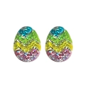 Close-up of rainbow glitter resin Easter egg earrings with colorful zigzag wave patterns - Colorful Glitter Egg