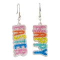 Sparkly acrylic Happy Easter earrings with multicolored glitter lettering on white background - HAPPY EASTER Letter Style