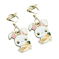 Cute Easter white rabbit clip-on earrings with carrot charm for girls without piercings - Bunny With Carrot (1)