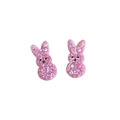 Sparkly pink acrylic bunny stud earrings with glitter finish for Easter fashion - Pink Glitter Rabbit