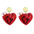 Boucles d'oreilles cœur pailletées avec chapeau d'infirmière et stéthoscope médical - Style Chapeau Infirmière Cœur Pailleté Rouge (7)