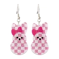 Sparkly acrylic Easter bunny earrings with pink and white checkerboard pattern and bow - Checkered Rabbit with Bow Style