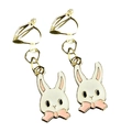Easter clip-on earrings for girls featuring cute white rabbit with pink bow detail - Bunny Head With Bow (2)