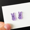 Detail of purple glitter acrylic bunny earrings for Easter with sparkling finish - Purple Glitter Rabbit