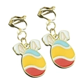 Easter clip-on earrings featuring enamel bunny ears and colorful egg wave patterns - Bunny Ears Wave Egg (5)