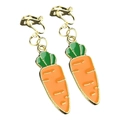 Close-up of orange and green enamel carrot clip-on earrings with gold finish - Carrot Shape (6)
