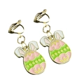 Detail of Easter egg clip-on earrings with colorful enamel patterns and bunny ears - Pink Green Wave Egg (8)