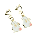 Detail of cute white rabbit clip-on earrings with gold trim and pink accents for girls - White Bunny (10)