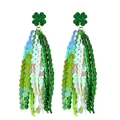 Glitter green shamrock drop earrings with layered sequin fringe for festive parties - Green Blue White Iridescent Gradient Tassel Style (6)