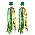 Green glitter shamrock drop earrings with colorful sequin tassels for St. Patrick's Day - Green Iridescent White Pink Gold Mixed Tassel Style (5)