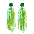 Glitter green shamrock earrings with emerald sequin tassels for St. Patrick's Day party - Blue Green Gradient Tassel Style (1)