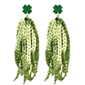 St. Patrick's Day green clover earrings with sparkly fringe tassels and sequins - Green Gold Pink White Mixed Tassel Style (3)