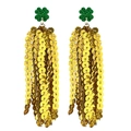 Green glitter shamrock stud earrings with long gold sequin tassel for St. Patrick's Day - Green Gold Contrast Tassel Style (4)