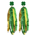 Green glitter shamrock earrings with hanging gold and green sequin tassels for festivals - Green Gold Two-Tone Tassel Style (7)