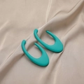 Modern matte teal blue oversized teardrop earrings with a geometric hollow design - Teal Irregular Oval (C1499-1)