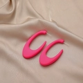 Matte neon pink oversized oval teardrop earrings with silver studs on satin fabric - Neon Pink Oval (C1499-2)