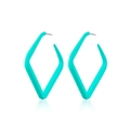Macro detail of geometric hollow neon blue earrings with modern matte finish and silver studs - Cyan Blue Rhombus (C1512-2)