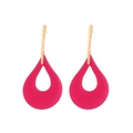 Detail of matte fuchsia teardrop earrings with golden hardware and cutout design - Rose Red Waterdrop (C1426)