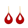 Detailed close-up of oversized red hollow teardrop earrings with gold metallic hooks - Big Red Waterdrop (C1426)