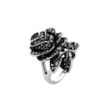 Vintage-Ring mit schwarzen Strasssteinen im Rosen- und Blatt-Design für Damen - US 6 / Silberschwarz