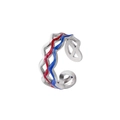 Bague ouverte vintage émaillée tricolore rouge blanc bleu avec design vague en acier - Style Ajouré en Vague Rouge Blanc Bleu (J420-2)