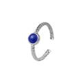 Bague réglable minimaliste en argent avec émail bleu et texture de corde torsadée - Style Pierre Ronde Bleue Corde Torsadée (J421-2)