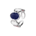 Makroaufnahme verstellbarer Blätterring in Silber mit blau-weißer Emaille-Einlage - Blau-Weißer Ovaler Hohlstil (J366-4)