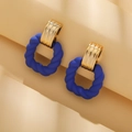 Royal blue twisted drop earrings with gold grooved top and sparkling crystal accents - Blue Twisted Hoop (ZXE383 Blue)