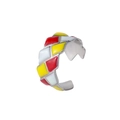 Nahaufnahme der verstellbaren Silberring mit rot, gelb und weiß emailliertem Karomuster - Geometrischer Schachbrett-Stil (J355-4)