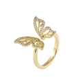 Bague ouverte papillon dorée avec des zircons cubiques roses et transparents brillants - Ouvert Réglable / Papillon Rose Ajouré (J427 Or)