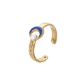 Details des verstellbaren Goldrings mit blauem Emaille-Mond und zentraler Perleneinlage - Einstellbar Offen / Gold mit Farbe